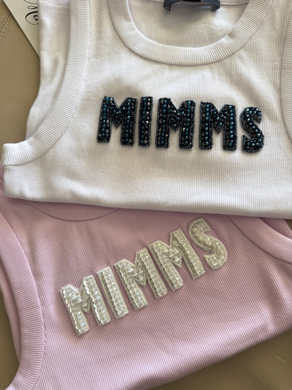 Ripped singlet with embriodered Mimms- Pink