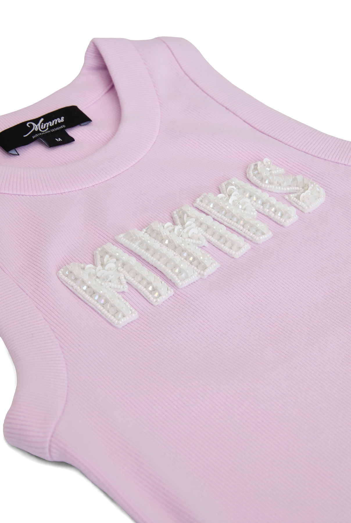 Ripped singlet with embriodered Mimms- Pink