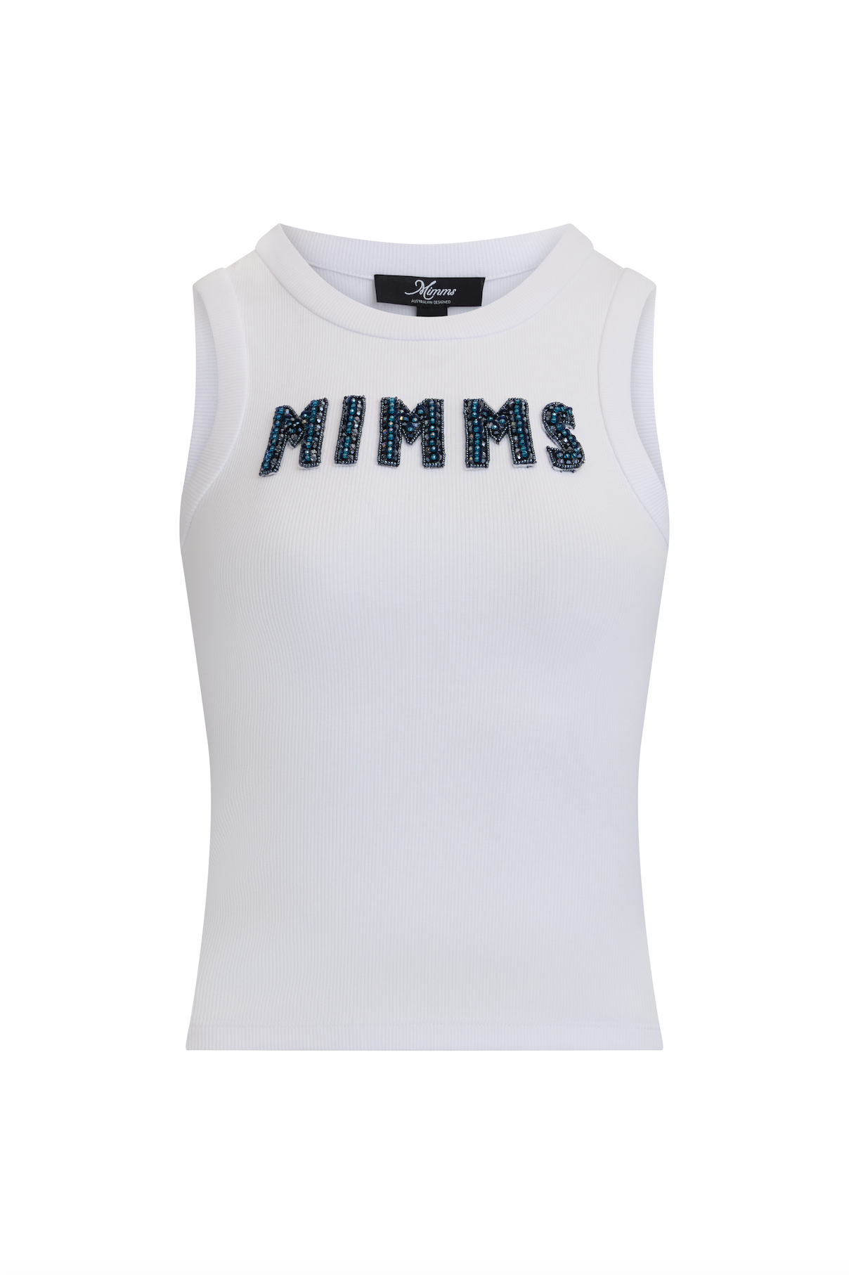 Ripped singlet with embriodered Mimms - White
