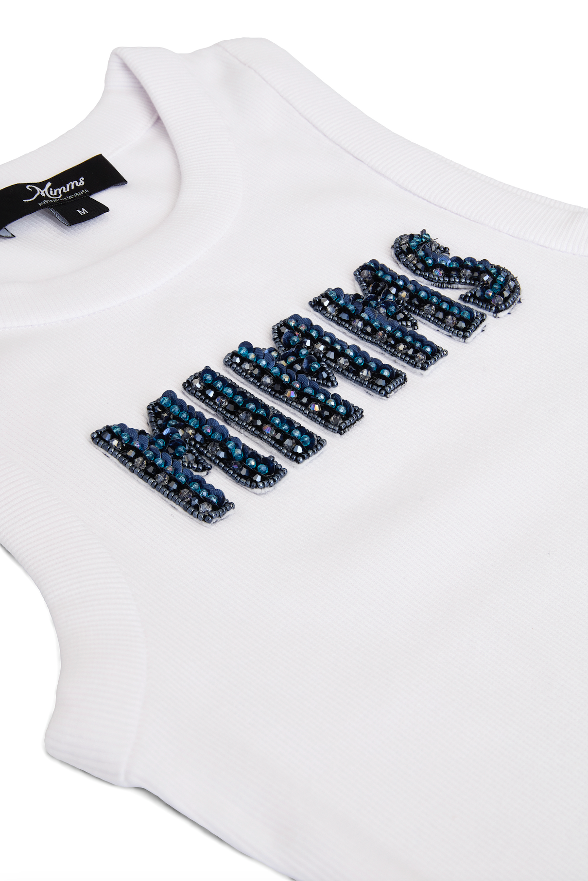 Ripped singlet with embriodered Mimms - White